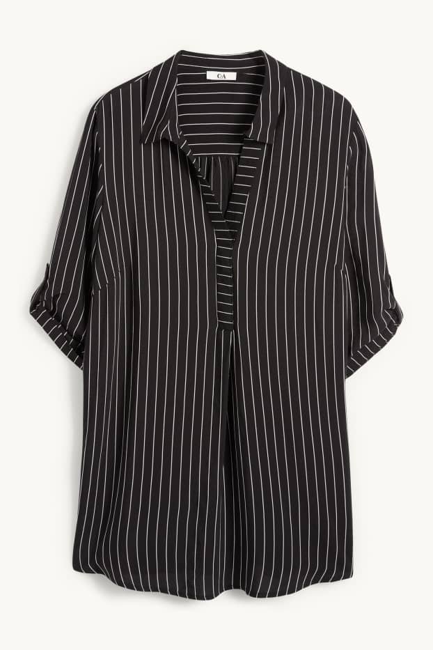 Damen - Bluse mit V-Ausschnitt - gestreift - schwarz