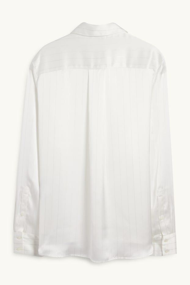Femmes - Chemisier en satin - fines rayures - blanc