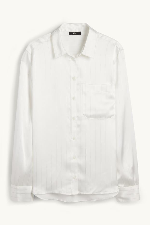 Femmes - Chemisier en satin - fines rayures - blanc