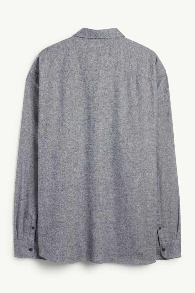 Men - Shirt - regular fit - button-down collar - dark blue-melange