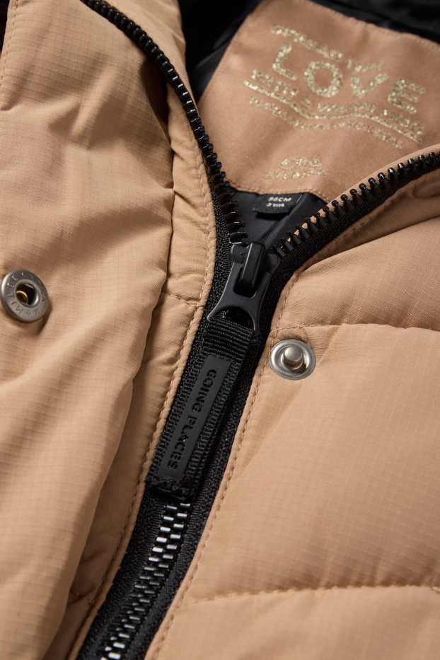 Enfants filles - Doudoune à capuche - finition déperlante - beige