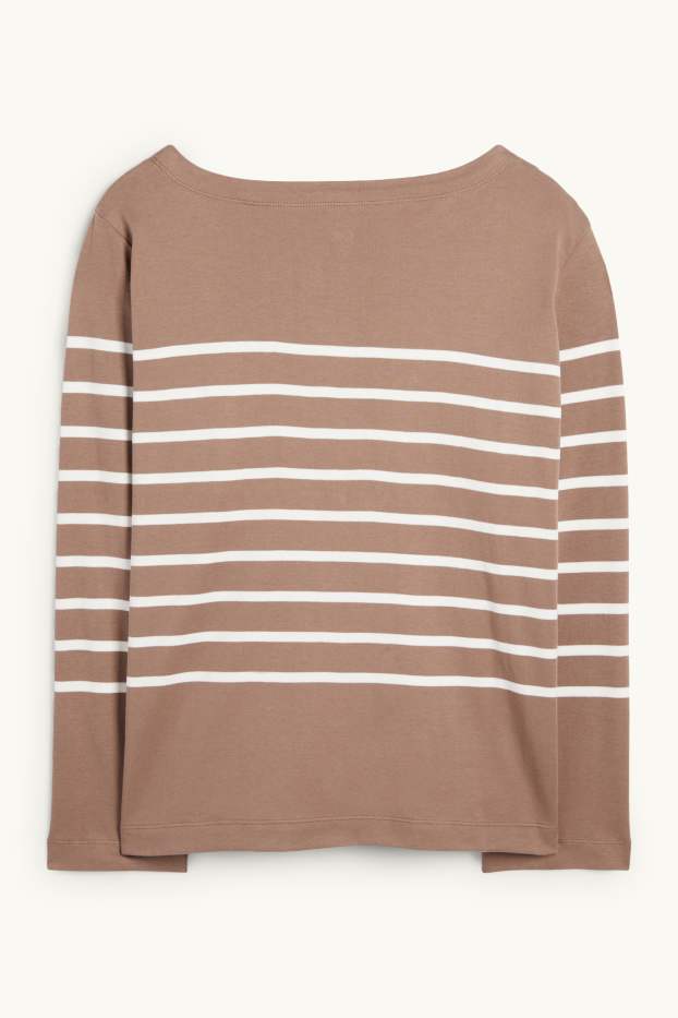 Women - Long sleeve top - regular fit- striped - taupe