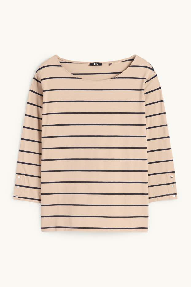 Femmes - Haut à manches longues - à rayures - beige / bleu