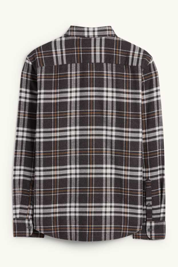 Hommes - Chemise en flanelle - regular fit - col kent - à carreaux - gris foncé