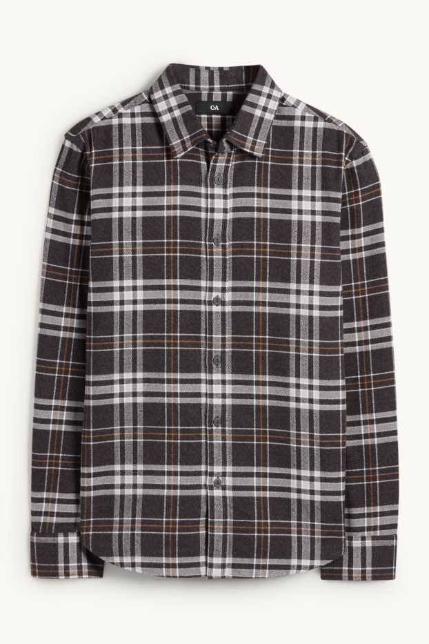 Hommes - Chemise en flanelle - regular fit - col kent - à carreaux - gris foncé