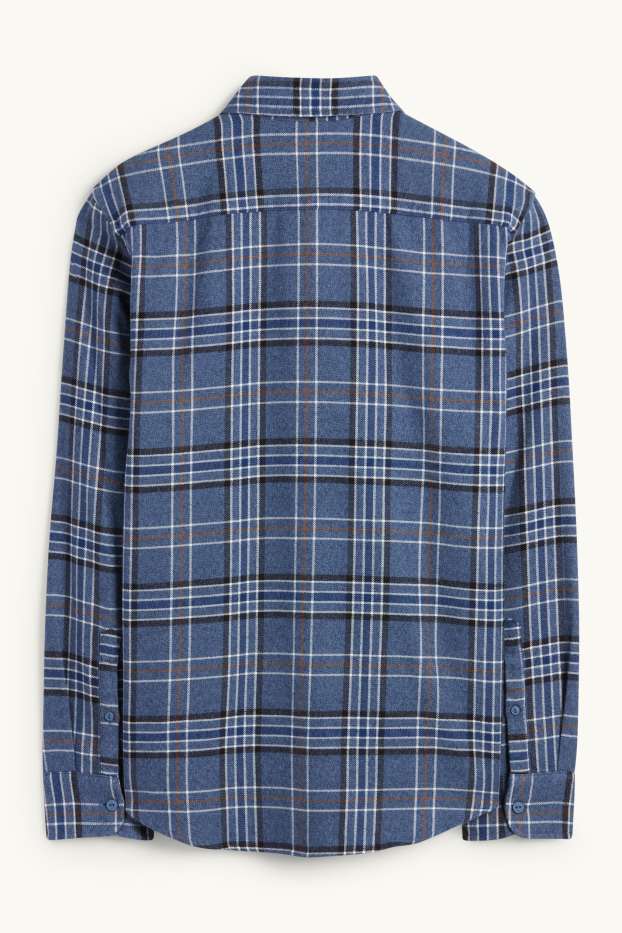 Pánské - Flanelová košile - regular fit - kent - kostkovaná - modrá