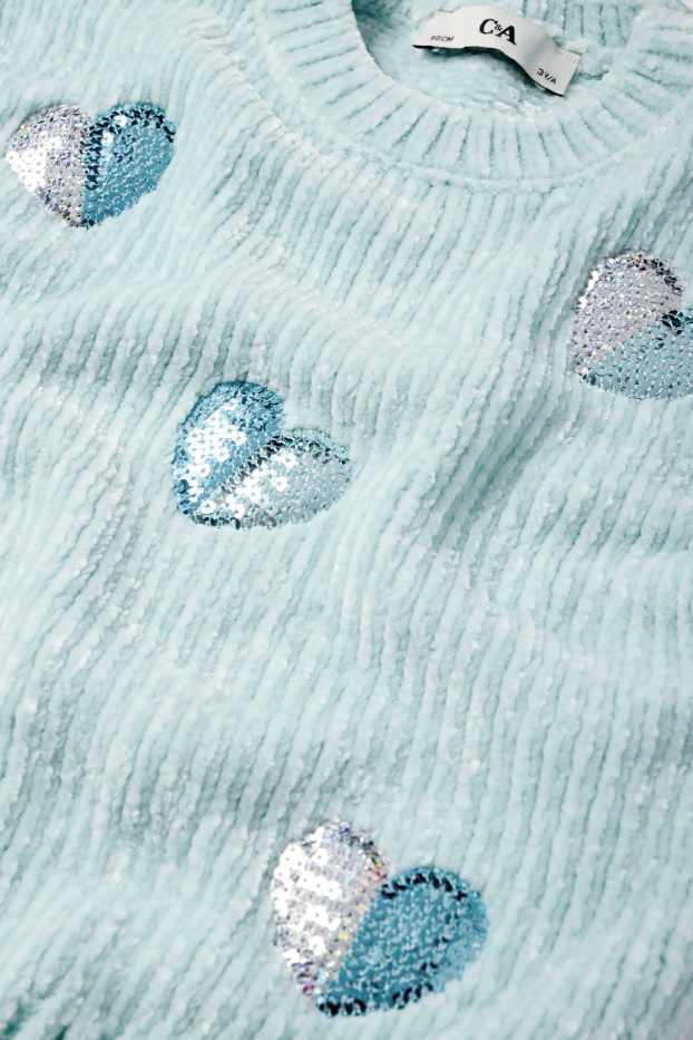 Children Girls - Heart - chenille jumper - shiny - mint green