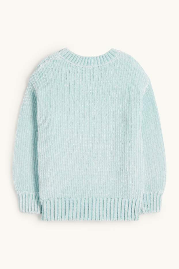 Children Girls - Heart - chenille jumper - shiny - mint green