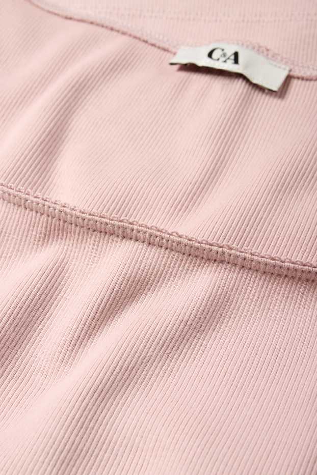 Dames - Korte longsleeve - geribd - roze