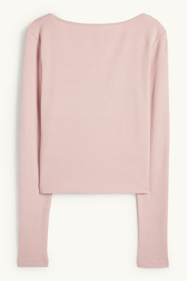 Dames - Korte longsleeve - geribd - roze