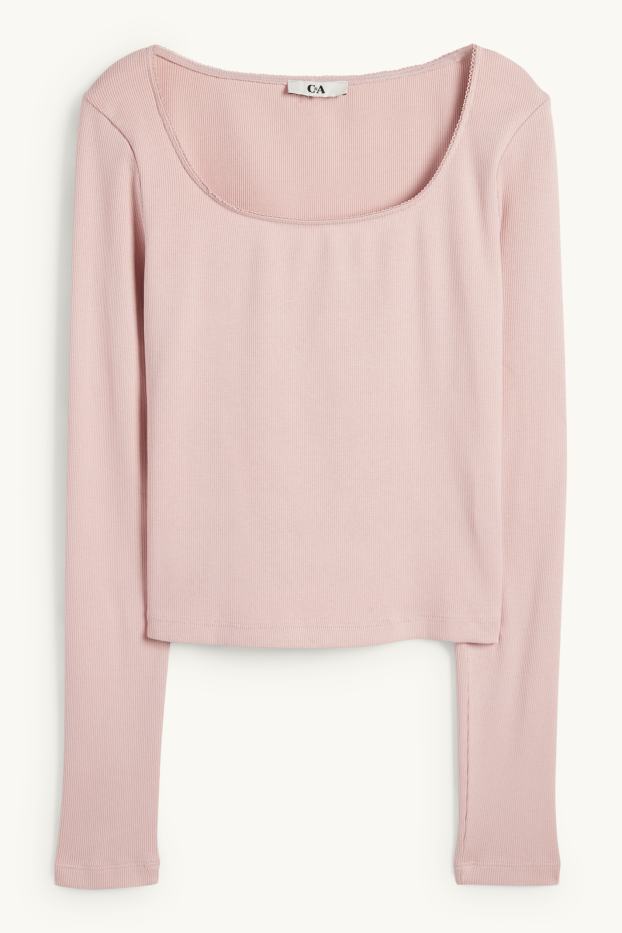Dames - Korte longsleeve - geribd - roze