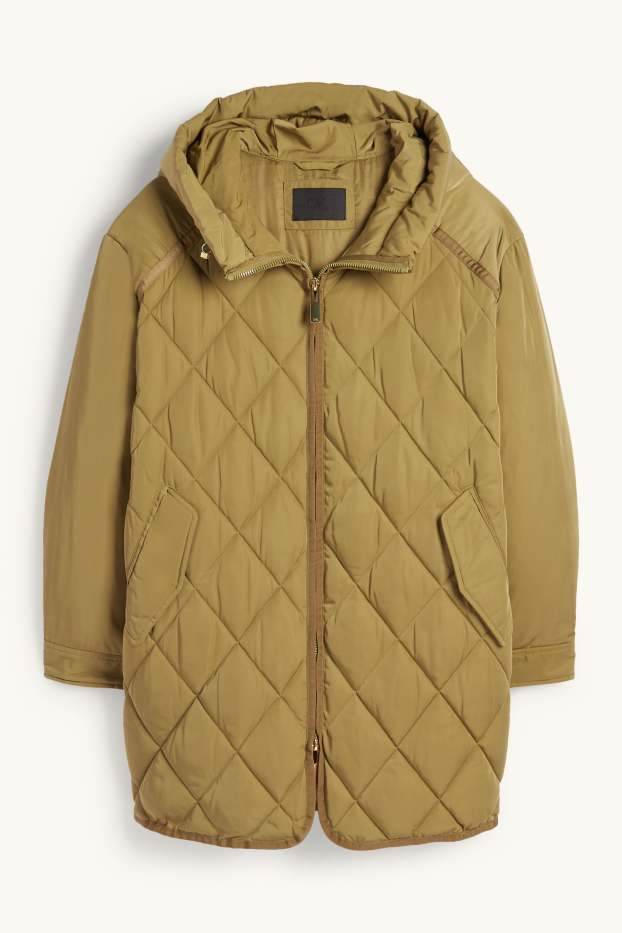 Damen - Steppmantel mit Kapuze - wasserabweisend - grün