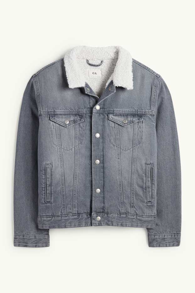 Pánské - Džínová bunda - džíny - světle šedé