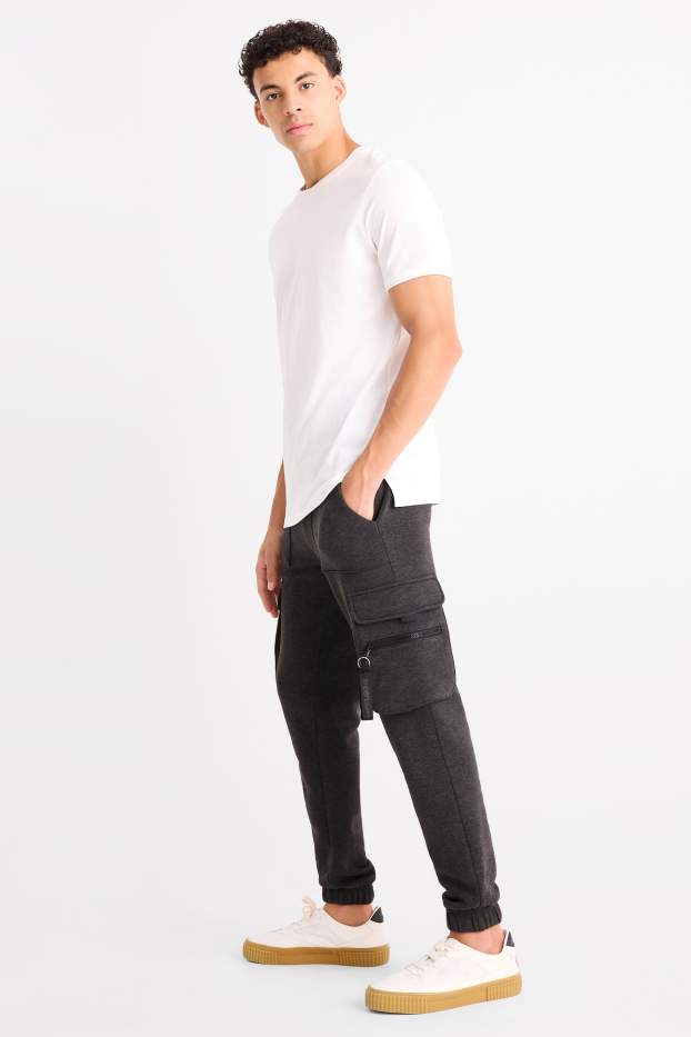 Pánské - Cargo teplákové kalhoty - tmavošedá