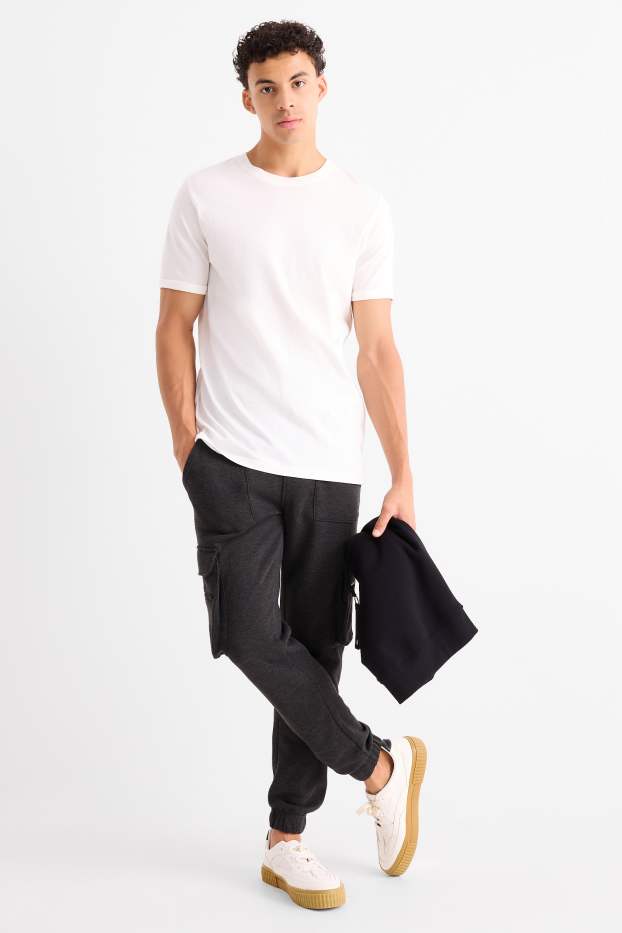 Pánské - Cargo teplákové kalhoty - tmavošedá