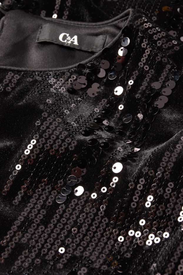 Mujer - Camiseta de terciopelo con lentejuelas - regular fit - negro