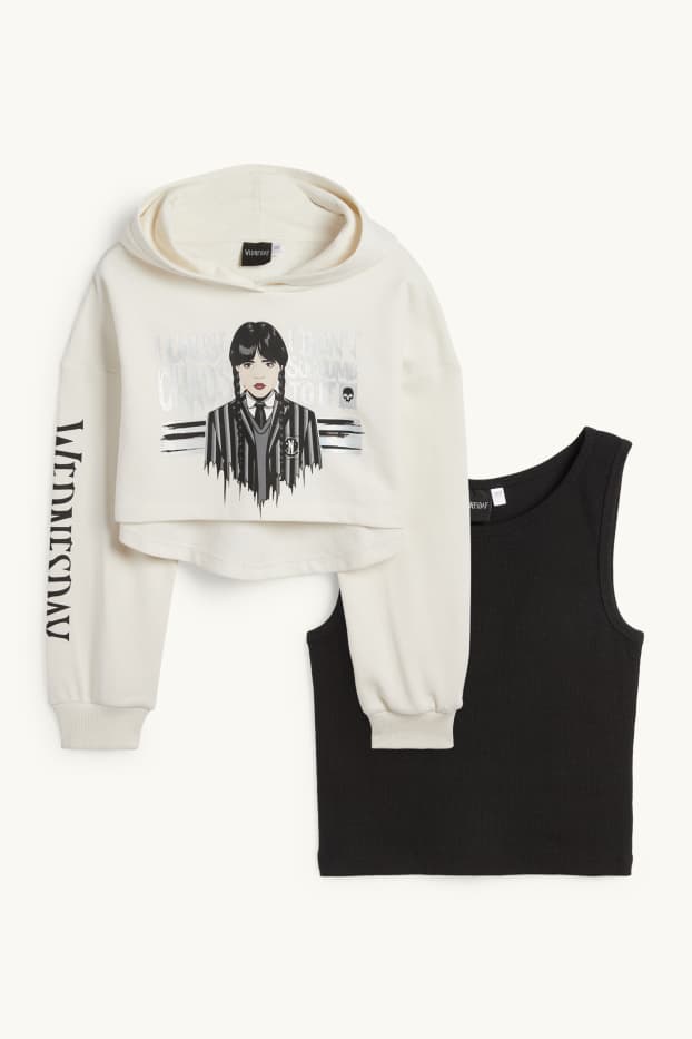 Kinder Mädchen - Wednesday - Set - Hoodie und Top - 2 teilig - weiß