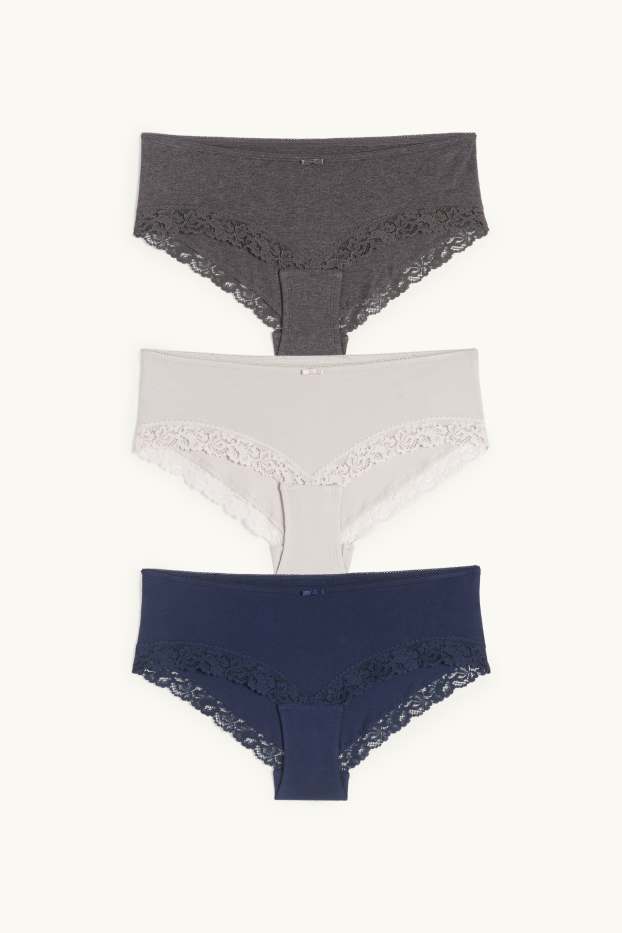 Dames - Set van 3 - hipster - donkerblauw