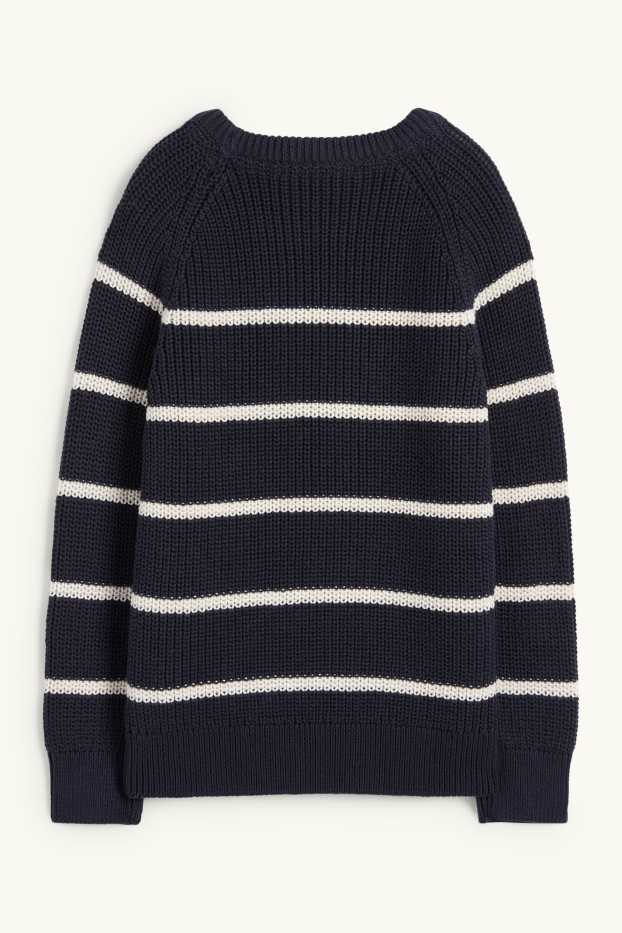 Kinderen: jongens - Trui - geribd - met strepen - donkerblauw