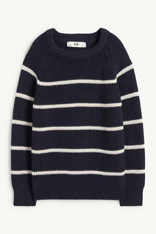 Kinderen: jongens - Trui - geribd - met strepen - donkerblauw