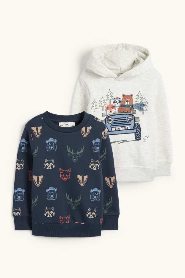 Kinder Buben - Multipack 2er - Waldtiere - Hoodie und Sweatshirt - dunkelblau