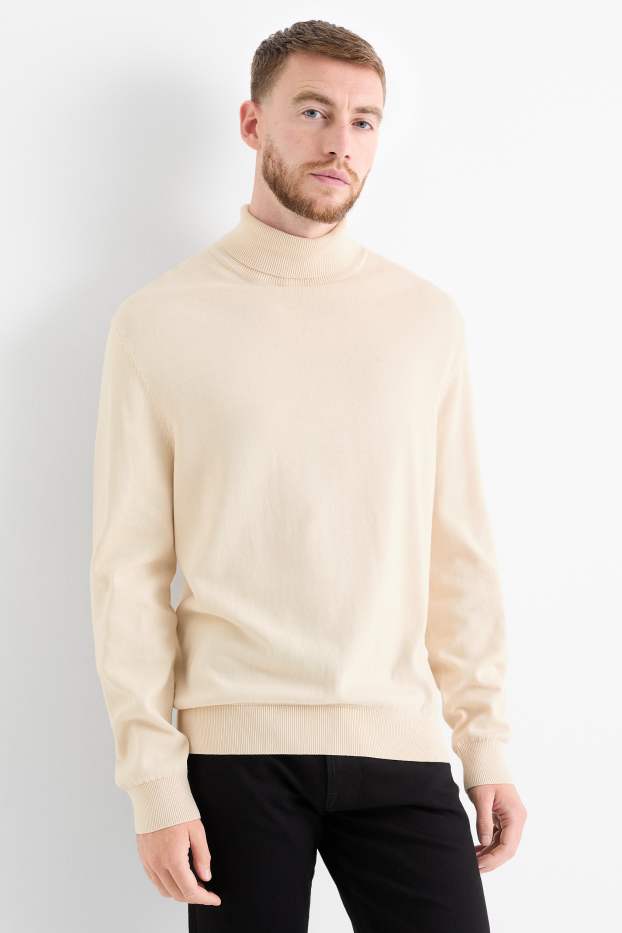 Bărbați - Pulover cu guler rulat - bej deschis