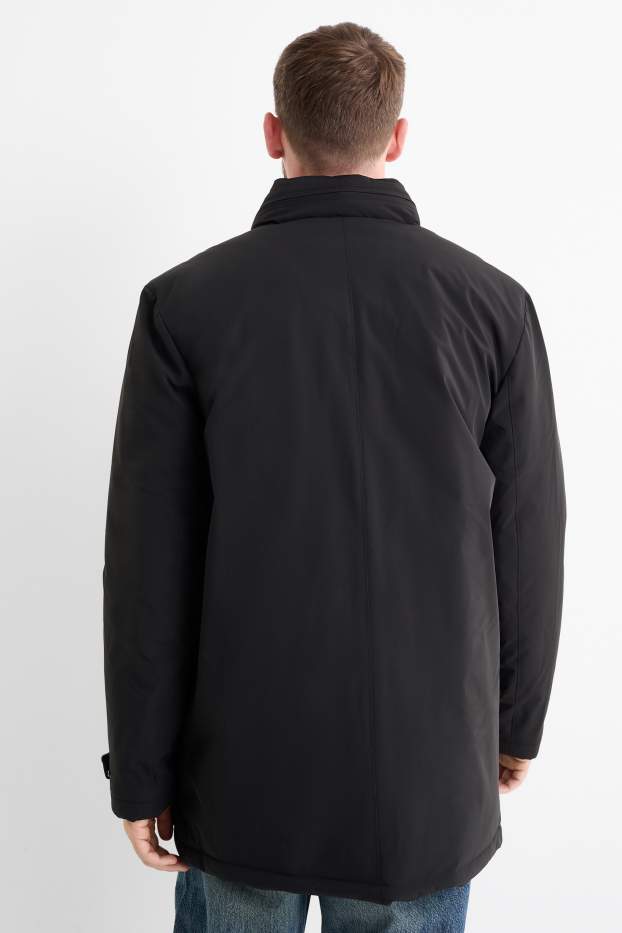 Heren - Mantel met capuchon - gevoerd - zwart