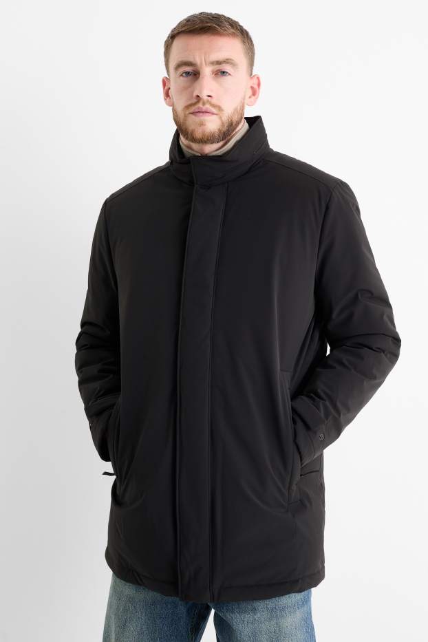 Heren - Mantel met capuchon - gevoerd - zwart