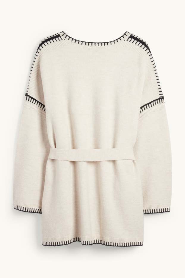 Femei - Cardigan tricotat lung - bej deschis