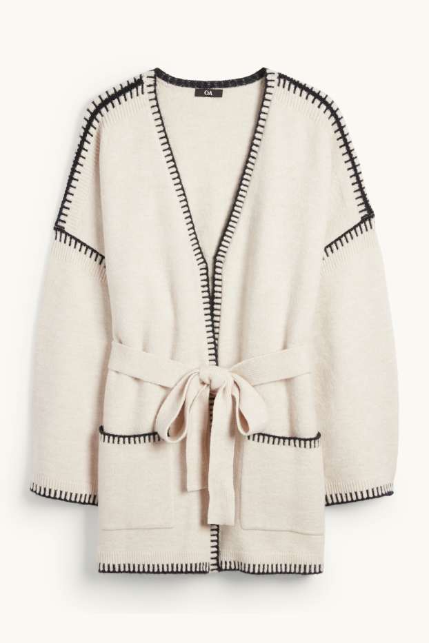 Femei - Cardigan tricotat lung - bej deschis