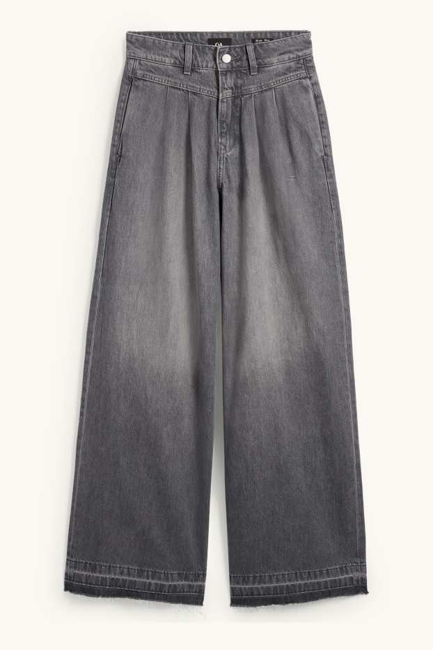 Damen - Wide Leg Jeans - Mid Waist - jeansgrau