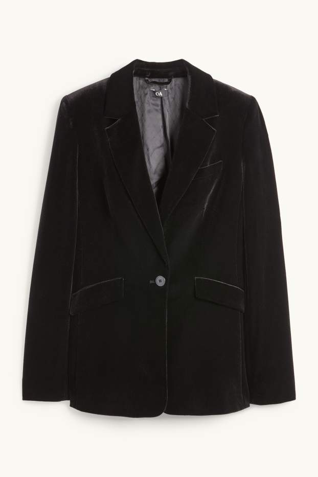 Dona - Blazer llarg de vellut - regular fit - negre