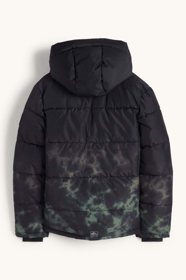 Bambini - Giacca da sci con cappuccio - impermeabile - fantasia - nero