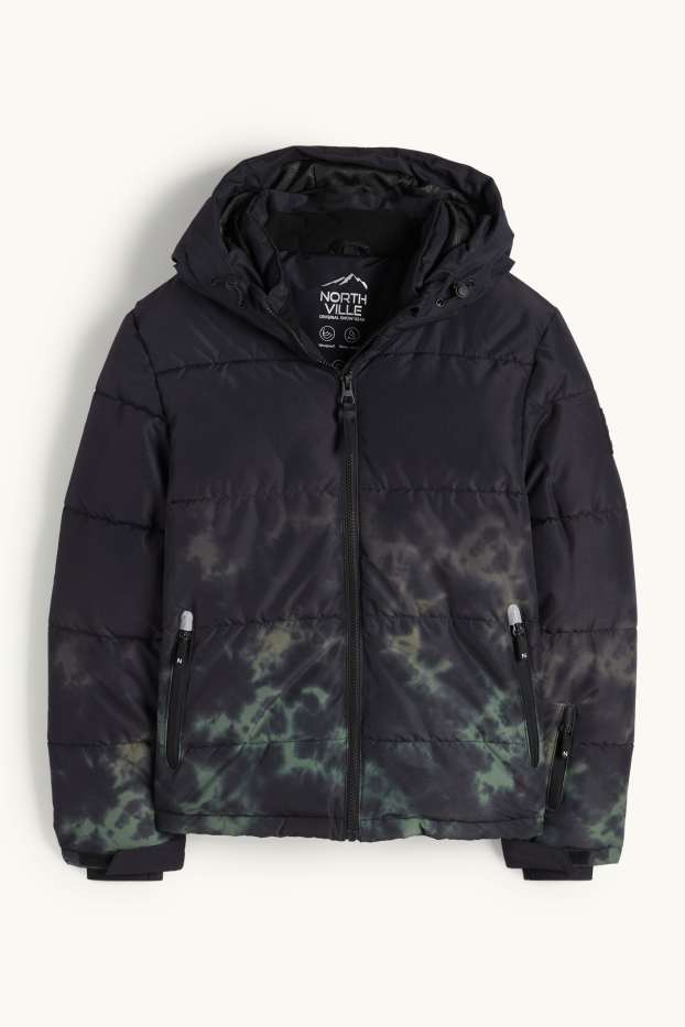 Bambini - Giacca da sci con cappuccio - impermeabile - fantasia - nero