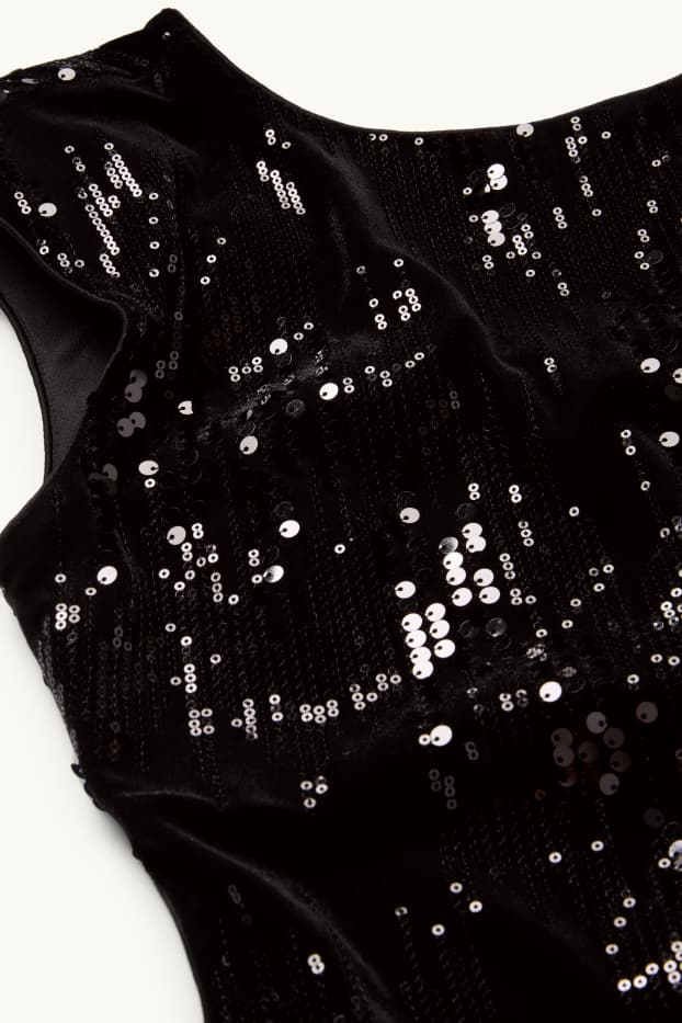 Damen - Samt-Paillettenkleid - Straight Fit - schwarz
