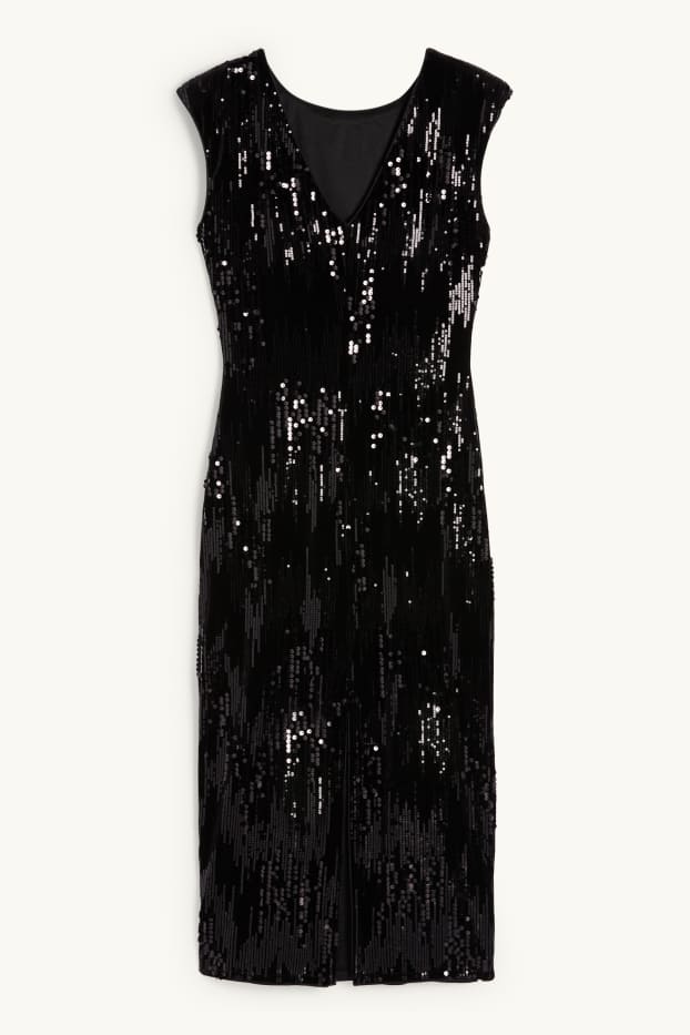Damen - Samt-Paillettenkleid - Straight Fit - schwarz