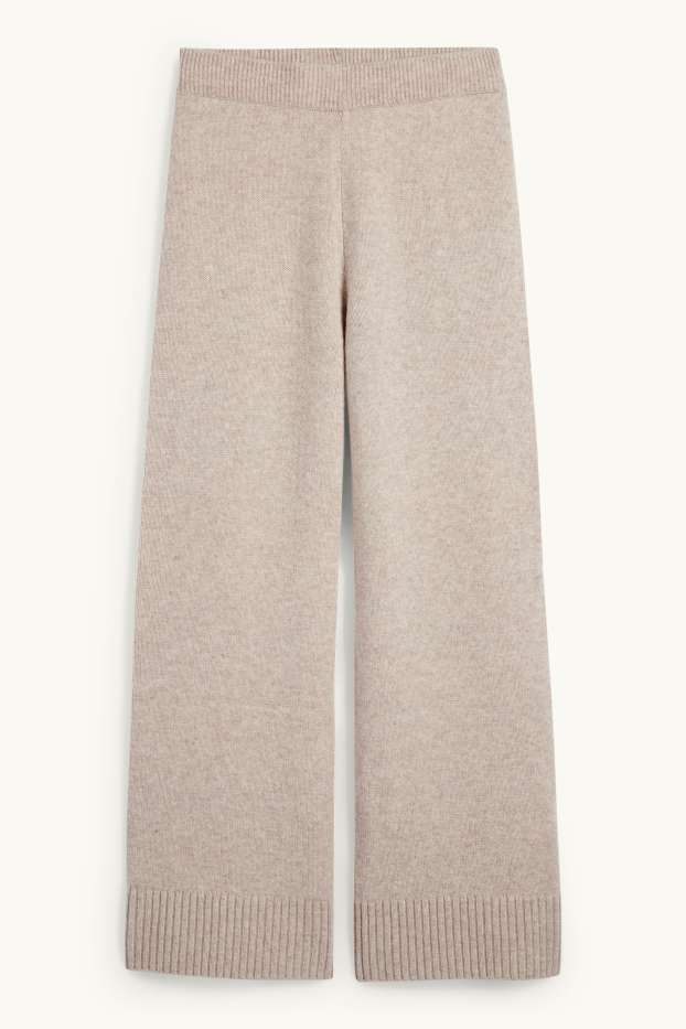 Damen - Strick-Jogginghose mit Kaschmir-Anteil - Woll-Mix - hellbeige