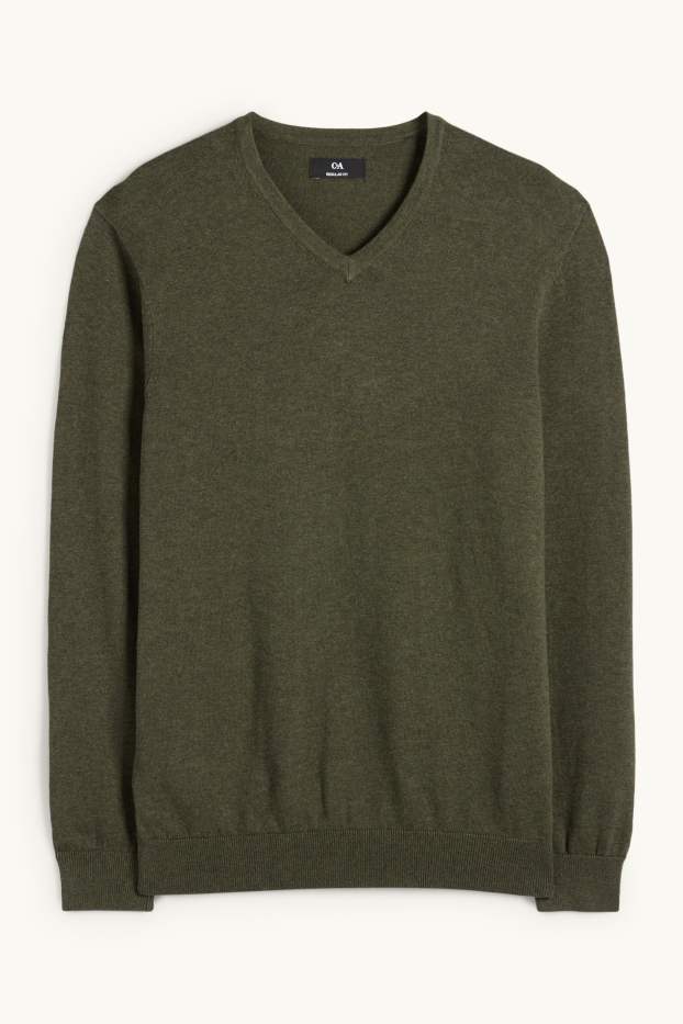 Herren - Set - Pullover mit V-Ausschnitt und Businesshemd - 2 teilig - dunkelgrün