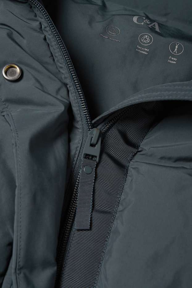 Dames - Mantel met stiksels en capuchon - waterafstotend - donkergrijs