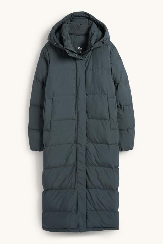 Dames - Mantel met stiksels en capuchon - waterafstotend - donkergrijs