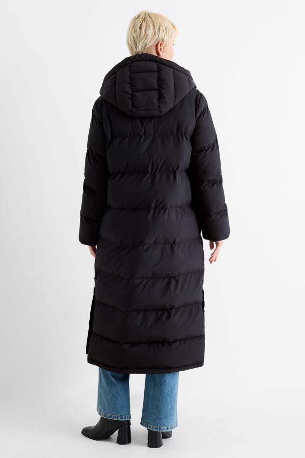 Dames - Mantel met stiksels en capuchon - waterafstotend - zwart