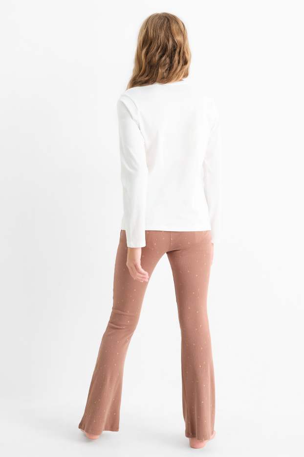 Kinder Mädchen - Pferd - Pyjama - 2 teilig - braun / cremeweiss