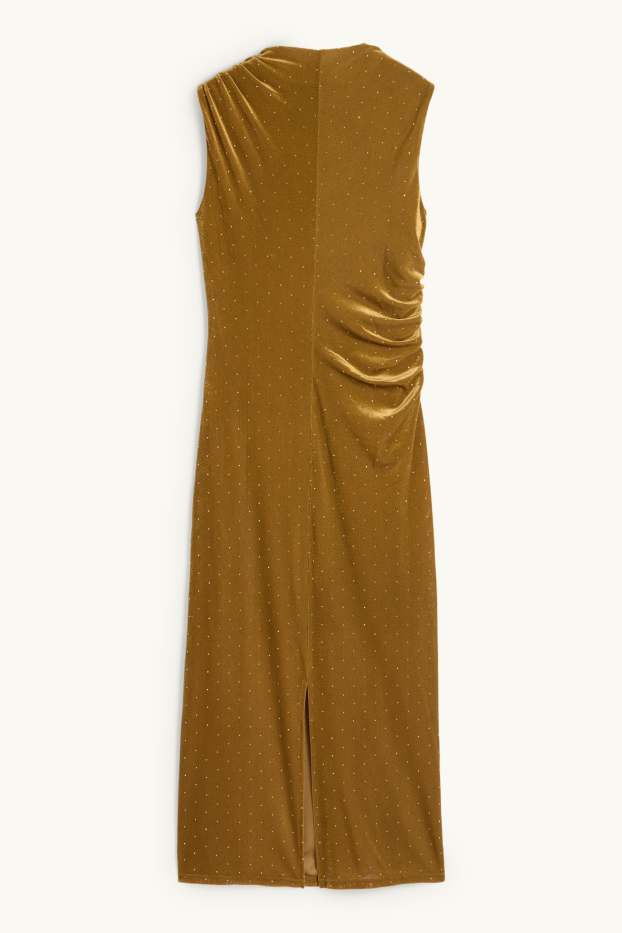 Dona - Vestit bodycon de vellut amb pedres d’estràs - groc mostassa