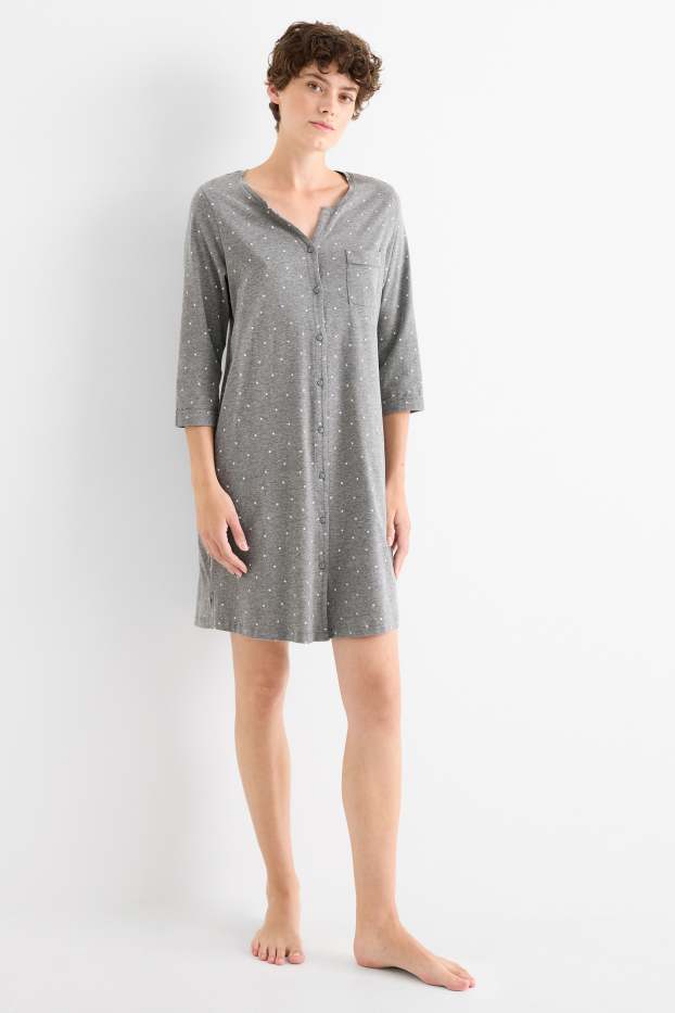Dámské - Noční košile - puntíkovaná - šedá-žíhaná