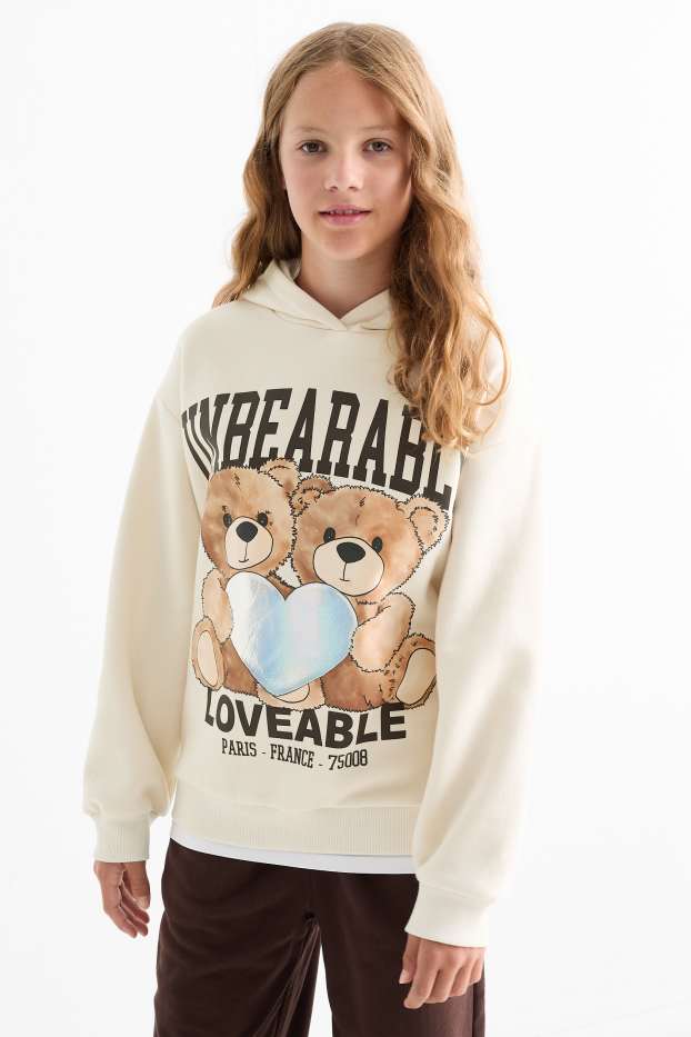 Kinder Mädchen - Teddybär - Hoodie - hellbeige