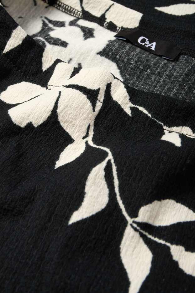 Women - Long sleeve top - regular fit - floral - textured - black / white