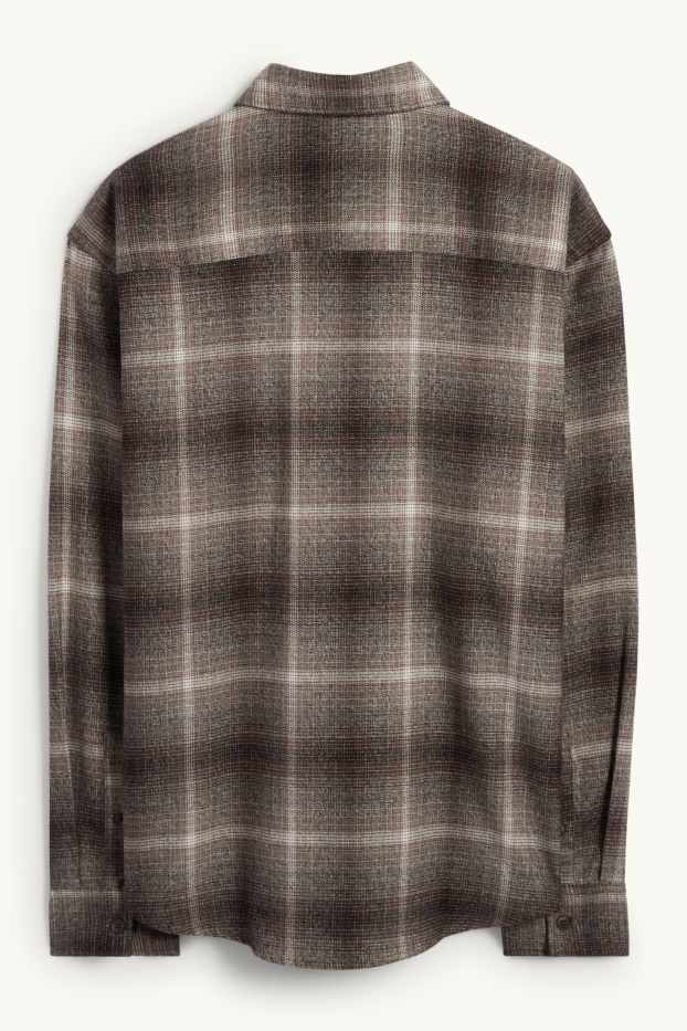 Mężczyźni - Koszula flanelowa - relaxed fit - kołnierzyk kent - w kratę - brązowy