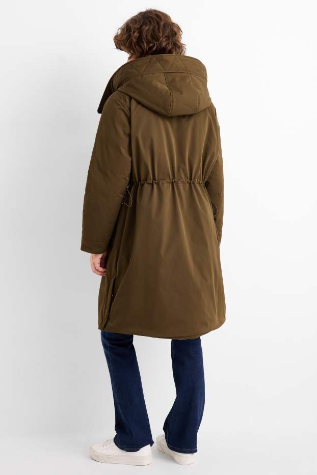 Women - Coat with hood - lined - water-repellent - khaki