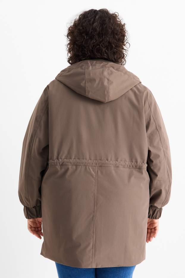 Damen - Regenmantel mit Kapuze - gefüttert - wasserdicht - braun