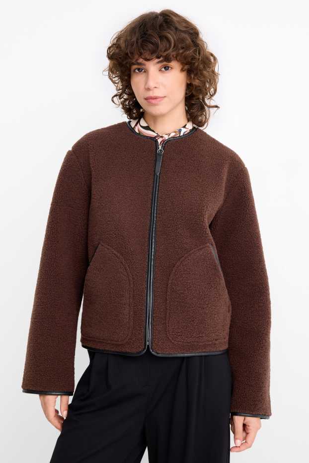 Dámské - Teddy bunda - tmavohnědá